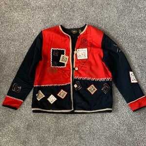 Allure Red and Black Blazer with Geometric Patterns